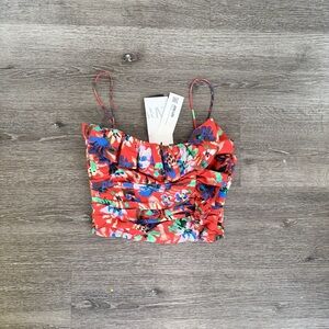 Zara Red Floral Ruffle Cropped Camisole